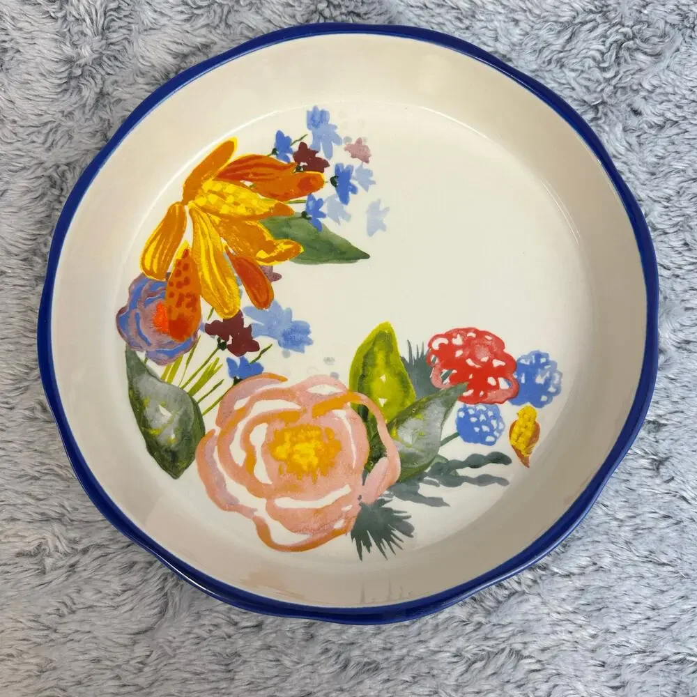 The Pioneer Woman Celia 9" Pie Pan Floral Cobalt Blue Set of 2 Baking Country - Picture 2 of 5